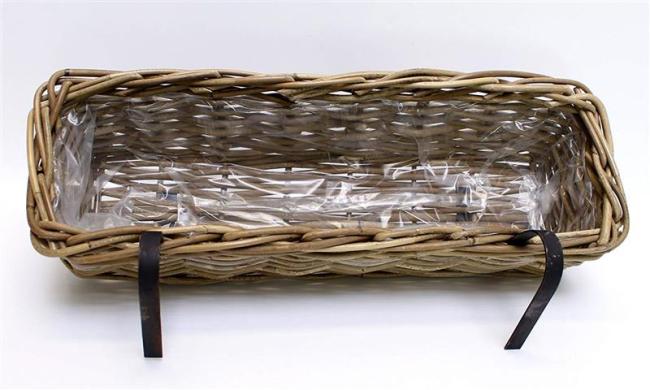 Rattan Pflanzkasten "Koboo Grey" groß, grau, Balkonkasten mit Halterung, Blumenkasten für Draußen, Pflanzgefäß