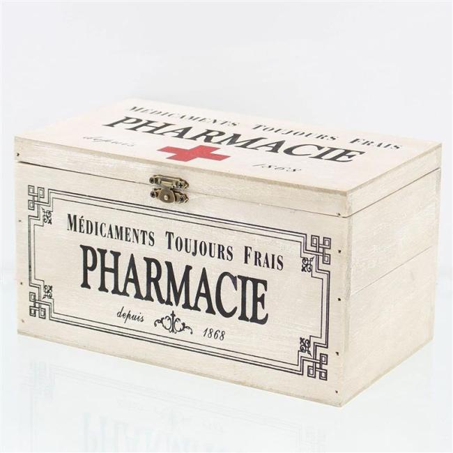 Preview: Holzkiste "Pharmacie" im Shabby Look, weiß, Erste Hilfe Holzbox, Hausapotheke