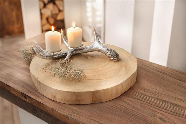 Preview: Dekoscheibe "Wood" Ø 40 cm Baumscheibe aus Holz, Servierbrett, Kerzenboard