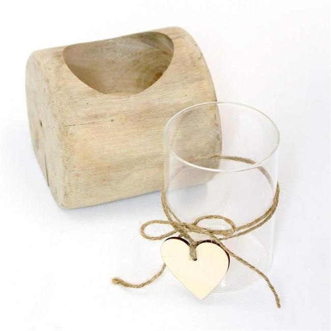 Windlicht "Herz-Deko" aus Treibholz & Glas, Baumstamm Kerzenhalter, Unikat, Kerzenständer, Teelichtständer, Windlichthalter