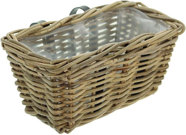 Preview: Rattan Pflanzkasten "Koboo Grey" klein, grau, Balkonkasten mit Halterung, Blumenkasten für Draußen, Pflanzgefäß