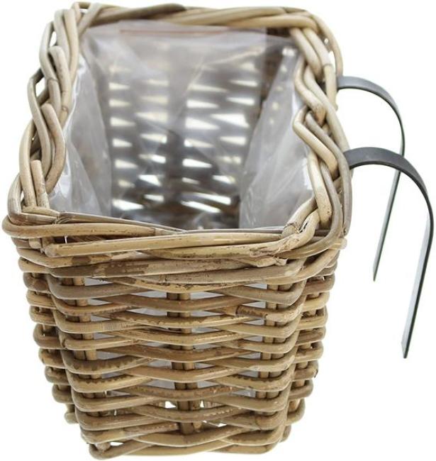 Rattan Pflanzkasten "Koboo Grey" klein, grau, Balkonkasten mit Halterung, Blumenkasten für Draußen, Pflanzgefäß