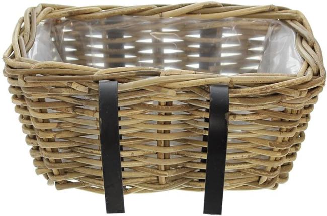 Rattan Pflanzkasten "Koboo Grey" klein, grau, Balkonkasten mit Halterung, Blumenkasten für Draußen, Pflanzgefäß