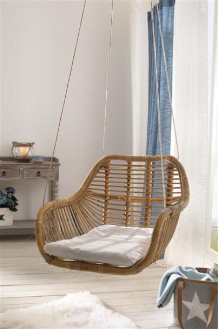 Preview: Hängesessel aus Rattan mit Kissen, Korbsessel, Rattansessel, Hängesitz