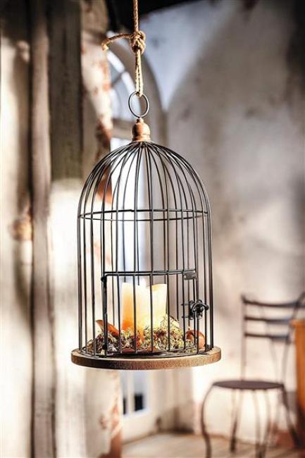Preview: Dekokäfig "Gabbietta" aus Holz & Metall, braun, Vogelkäfig, Kerzenhalter