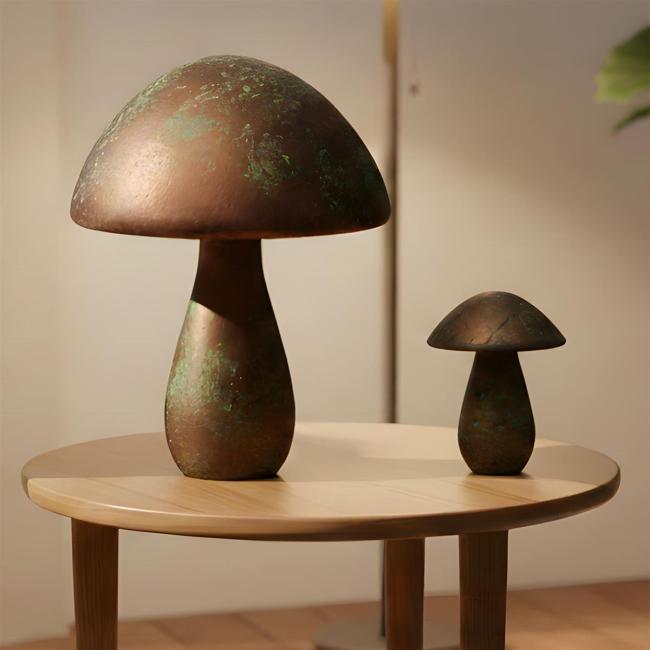 2x GILDE Design Pilz "Drop" bronze / grün, aus Keramik, Herbstdeko, Skulptur 40759 + 40761
