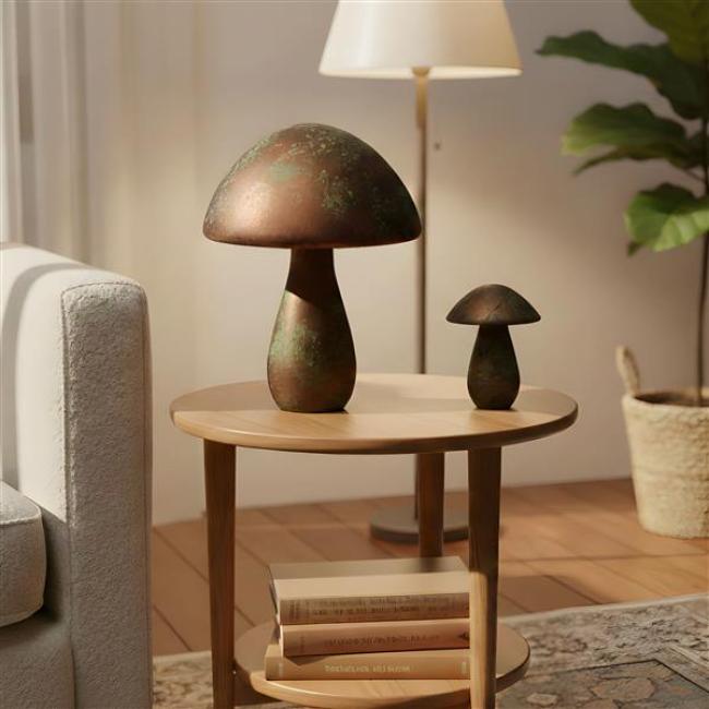 Preview: 2x GILDE Design Pilz "Drop" bronze / grün, aus Keramik, Herbstdeko, Skulptur 40759 + 40761