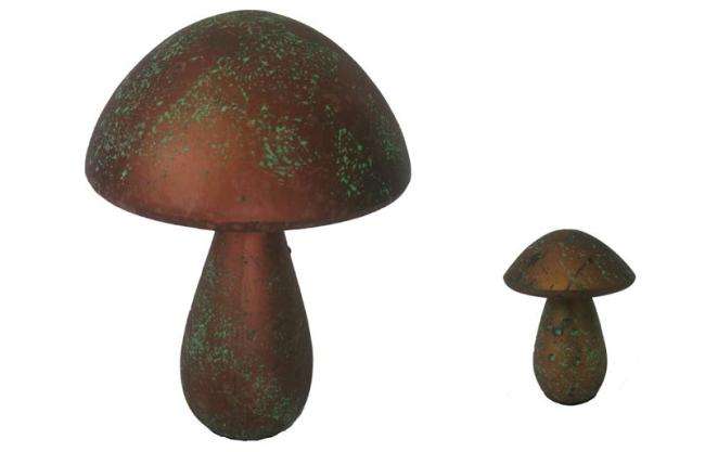Preview: 2x GILDE Design Pilz "Drop" bronze / grün, aus Keramik, Herbstdeko, Skulptur 40759 + 40761