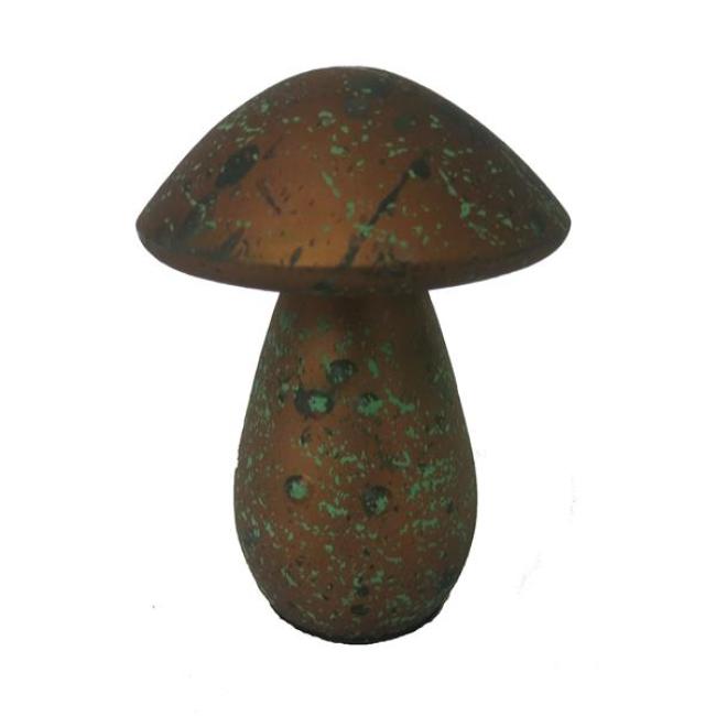 2x GILDE Design Pilz "Drop" bronze / grün, aus Keramik, Herbstdeko, Skulptur 40759 + 40761