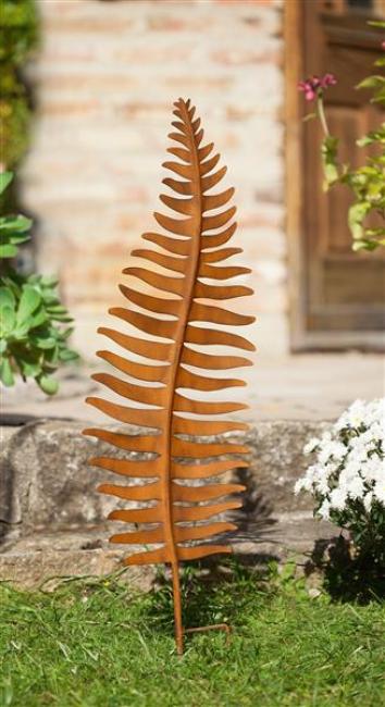 Preview: Gartenstecker "Farnblatt" aus Metall in Rost Optik, 78 cm hoch, Beetstecker, Dekostecker, Gartendeko für Draußen
