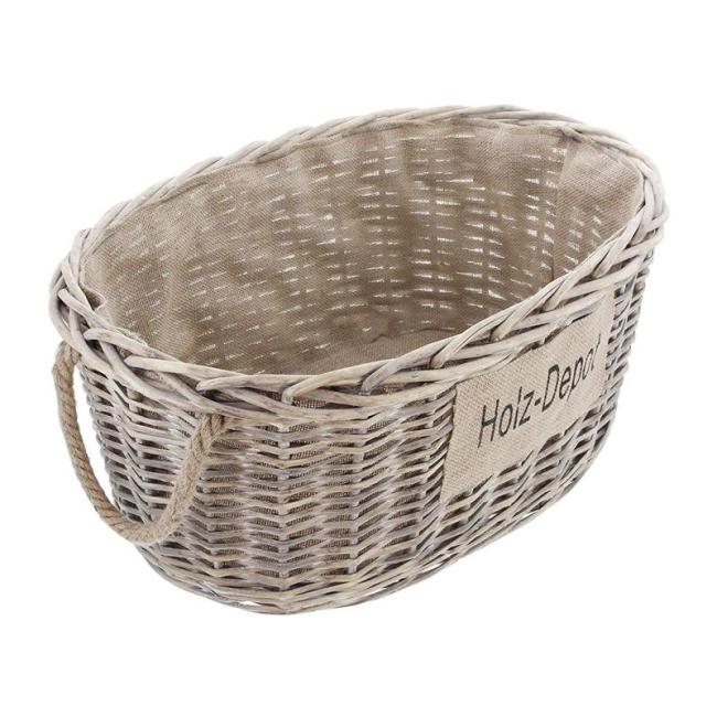 Preview: Brennholzkorb aus Weide im Shabby Look, Feuerholzkorb, Weidenkorb