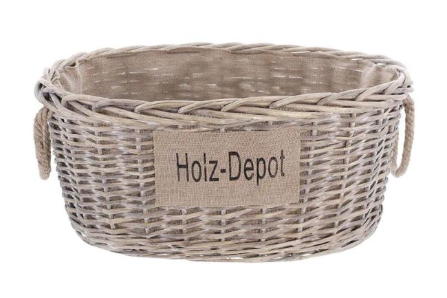 Brennholzkorb aus Weide im Shabby Look, Feuerholzkorb, Weidenkorb