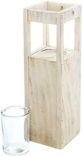 Windlichtsäule “Shabby-Charme” klein, 50 cm hoch, aus Holz & Glas, Dekosäule mit Kerzenglas, Bodenwindlicht, Holzsäule, Kerzensäule