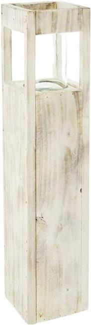 Preview: Windlichtsäule “Shabby-Charme” groß, 70 cm hoch, aus Holz & Glas, Dekosäule mit Kerzenglas, Bodenwindlicht, Holzsäule, Kerzensäule