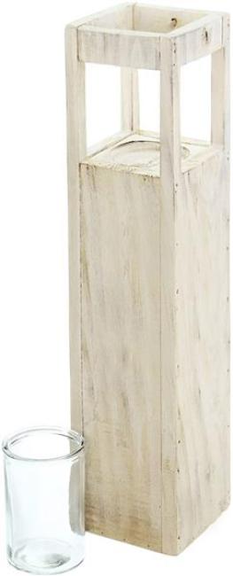 Windlichtsäule “Shabby-Charme” groß, 70 cm hoch, aus Holz & Glas, Dekosäule mit Kerzenglas, Bodenwindlicht, Holzsäule, Kerzensäule