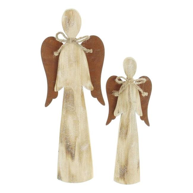 Preview: 2 Deko Engel aus Holz, 28 + 38 cm hoch, Weihnachtsdeko, Dekofigur, Weihnachtsengel