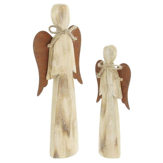 Preview: 2 Deko Engel aus Holz, 28 + 38 cm hoch, Weihnachtsdeko, Dekofigur, Weihnachtsengel