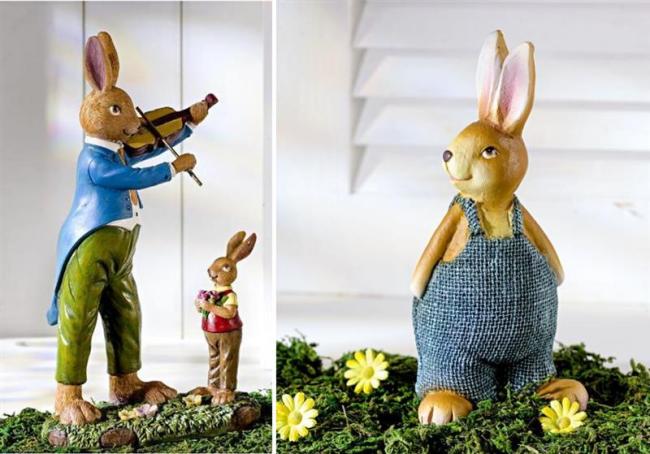 Preview: 3 Osterhasen im Set: Hase mit Geige, Hasen Junges + Deko Hase, Oster Figur