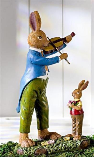 Preview: 3 Osterhasen im Set: Hase mit Geige, Hasen Junges + Deko Hase, Oster Figur
