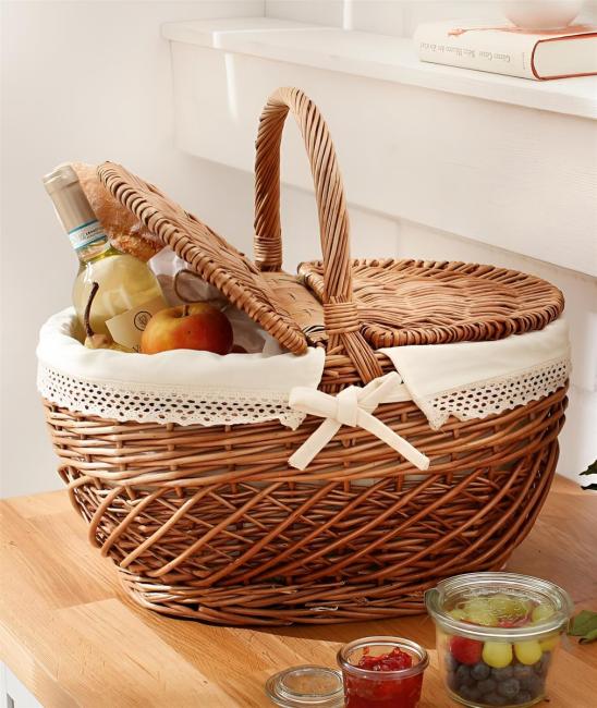 Picknickkorb "Land-Liebe" aus Weide mit Klappdeckel, Einkaufskorb, Weidenkorb, Tragekorb