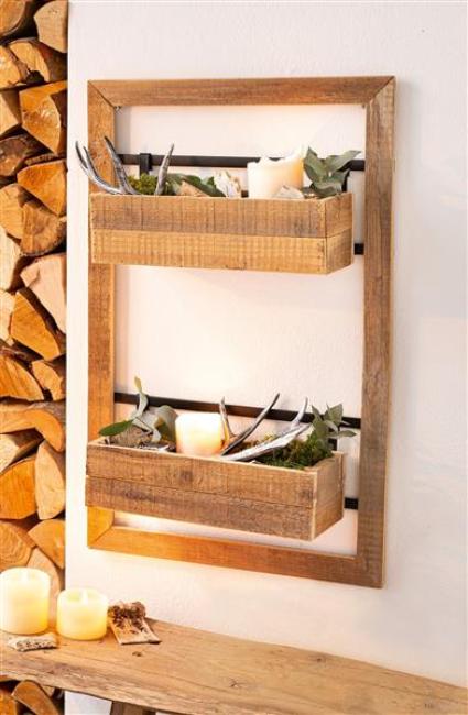 Preview: Wandpflanzer "Industrial" aus Holz mit 2 Blumenkästen, für Balkon, Terrasse, Garten, Balkonkasten, Wandblumentopf