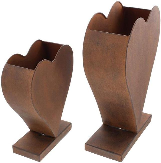 2x Pflanzer "Rostherz" aus Metall in Rost Optik, stehend im Herz Form, Blumentopf, Pflanztopf, Pflanzgefäß, Gartendeko für Draußen