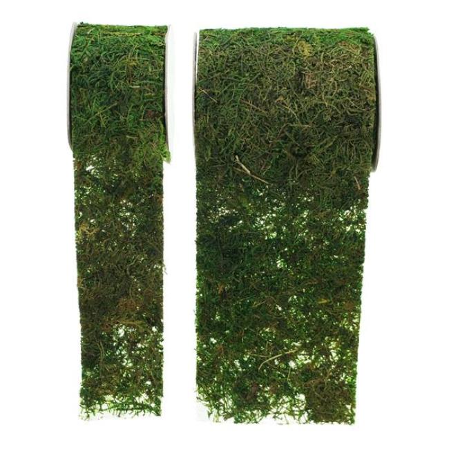 Preview: 2er Set Deko Band “Moos” grün, je 120 cm lang, Naturmoos zur Geschenk Verpackung, Ruffen, Basteln