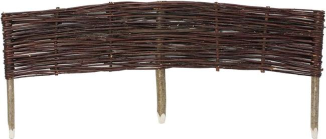 Preview: Gartenstecker "Weidenzaun" 100x20 cm, Beetbegrenzung aus Weide & Holz, Rasenkante, Beetzaun, Beeteinfassung, Staketenzaun