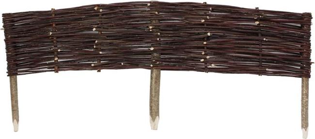 Preview: Gartenstecker "Weidenzaun" 100x20 cm, Beetbegrenzung aus Weide & Holz, Rasenkante, Beetzaun, Beeteinfassung, Staketenzaun