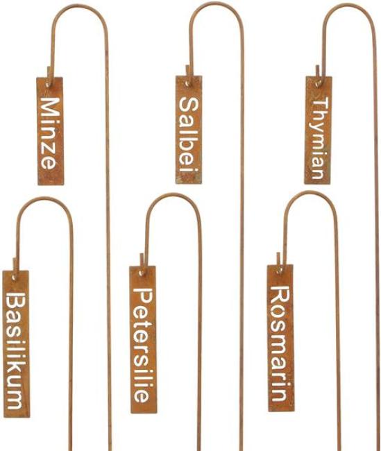 Preview: 6 Pflanzenstecker "Kräuter" aus Metall in Rost Optik, Kräuterschilder, Pflanzenschilder, Metallstecker, Steckschilder, Pflanzenetiketten