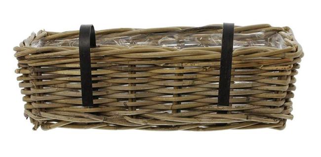 Preview: Rattan Pflanzkasten "Koboo Grey" mittel, grau, Balkonkasten mit Halterung, Blumenkasten für Draußen, Pflanzgefäß