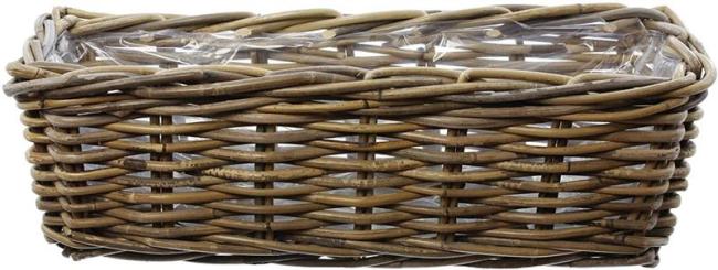 Preview: Rattan Pflanzkasten "Koboo Grey" 46 cm lang, grau, Balkonkasten, Blumenkasten für Draußen, Pflanzgefäß