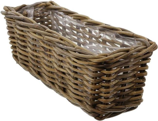 Preview: Rattan Pflanzkasten "Koboo Grey" 46 cm lang, grau, Balkonkasten, Blumenkasten für Draußen, Pflanzgefäß