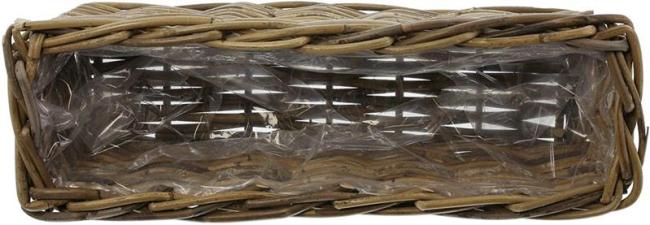 Rattan Pflanzkasten "Koboo Grey" 46 cm lang, grau, Balkonkasten, Blumenkasten für Draußen, Pflanzgefäß