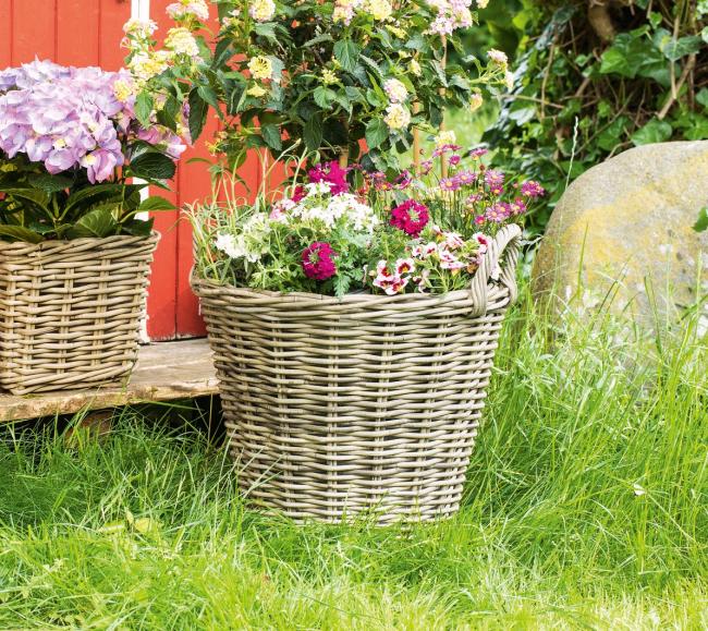 Rattan Pflanzkorb "Rustikal" rund Ø 45x40 cm groß, grau, Outdoor Blumentopf, Pflanzkübel, Pflanztopf für Draußen, Blumenkübel