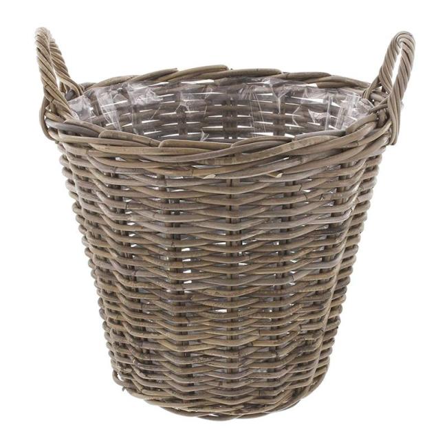 Preview: Rattan Pflanzkorb "Rustikal" rund Ø 45x40 cm groß, grau, Outdoor Blumentopf, Pflanzkübel, Pflanztopf für Draußen, Blumenkübel