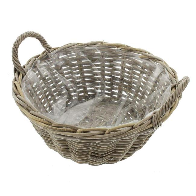 Preview: Pflanzschale "Koboo Grey" Ø 43x18 cm groß, aus Rattan, rund, grau, Pflanzkorb, Blumentopf,  Pflanztopf für Draußen, Blumenkübel