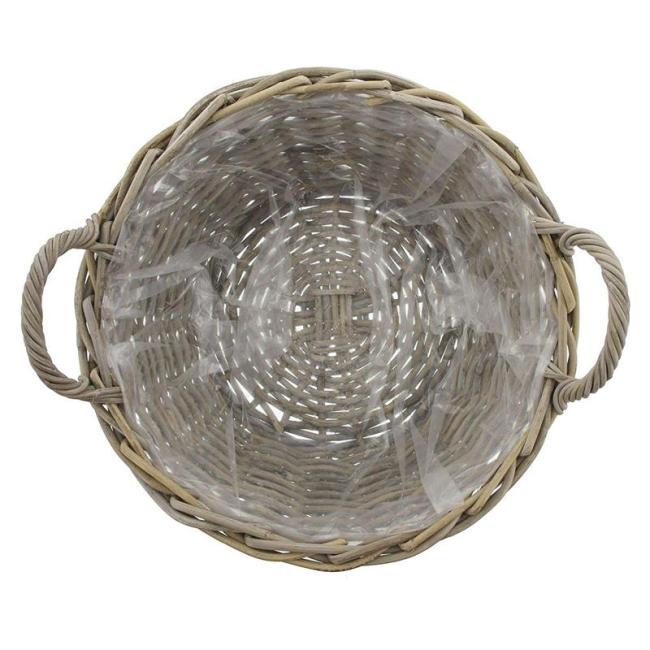 Preview: Pflanzschale "Koboo Grey" Ø 43x18 cm groß, aus Rattan, rund, grau, Pflanzkorb, Blumentopf,  Pflanztopf für Draußen, Blumenkübel