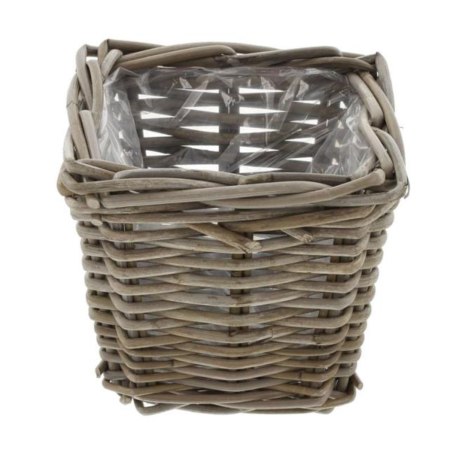 Pflanzkorb "Koboo Grey" aus Rattan, quadratisch, grau, klein, Blumentopf, Pflanzkübel, Pflanztopf für Draußen, Blumenkübel