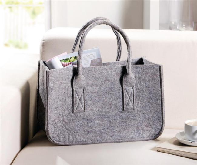 Preview: Filztasche grau, mit Henkel, große Einkaufstasche, Filz Shopper, Tragetasche
