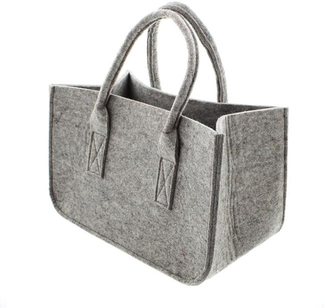 Preview: Filztasche grau, mit Henkel, große Einkaufstasche, Filz Shopper, Tragetasche