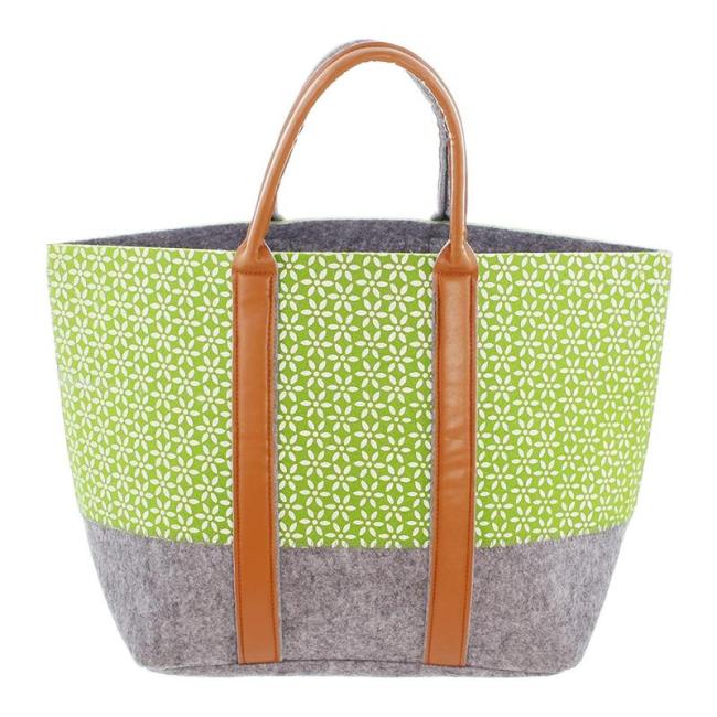 Preview: Damentasche aus Filz, grau / grün, Schultertasche, Einkaufstasche, Shopper