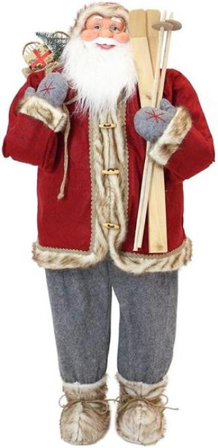 Preview: große Dekofigur "Nikolaus", 120 cm hoch, rot / grau, mit Geschenkesack, Weihnachtsmannfigur