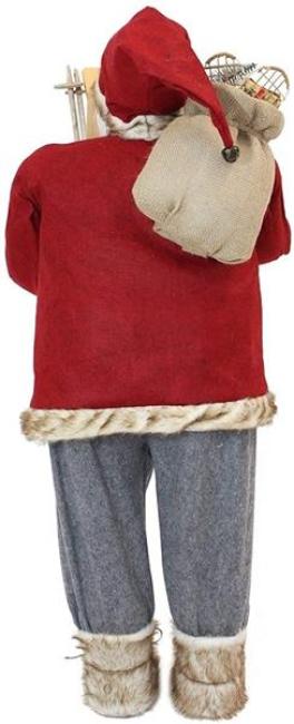 große Dekofigur "Nikolaus", 120 cm hoch, rot / grau, mit Geschenkesack, Weihnachtsmannfigur