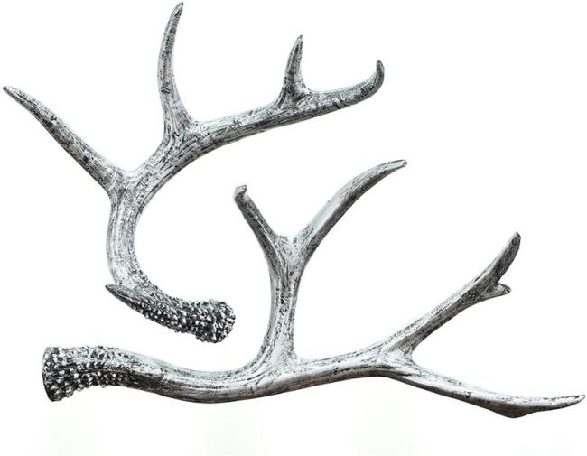 Preview: 2x Dekofigur "Geweih" aus Polyresin in schwarz / silber, 18 + 30 cm lang, Dekogeweih, Tischdeko, dekoratives Hirschgeweih