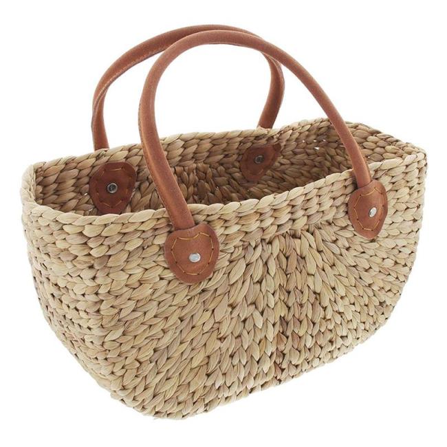 Preview: große Tasche aus Wasserhyazinthe mit Ledergriffen, Shopper