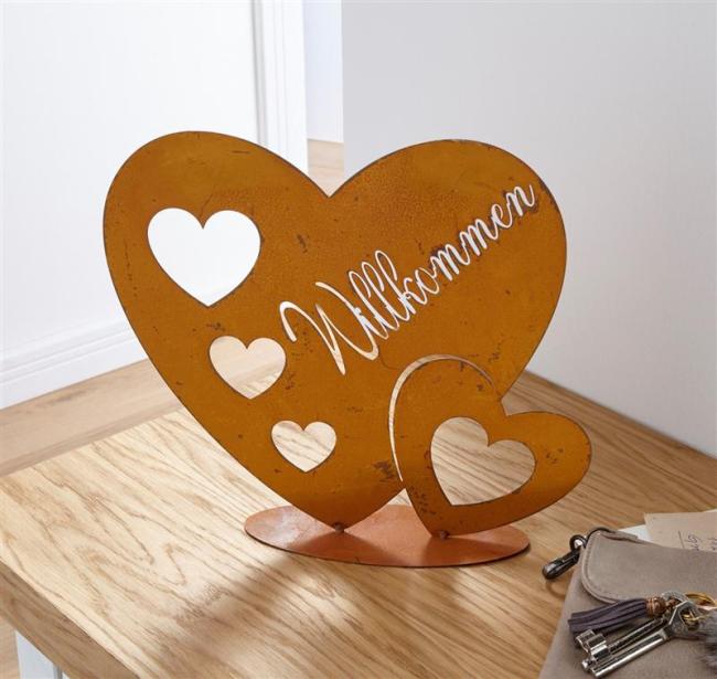 Preview: Metallherz "Wilkommen" in Rost Optik, Shabby Look, Hochzeitsdeko