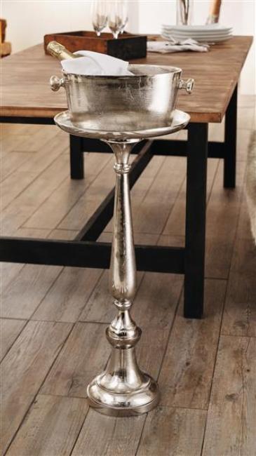 Preview: Dekosäule "Silber" aus Metall, 78cm hoch, Antik Look, XXL Kerzenständer, Metallsäule, Blumensäule, Beistelltisch, Windlichtsäule