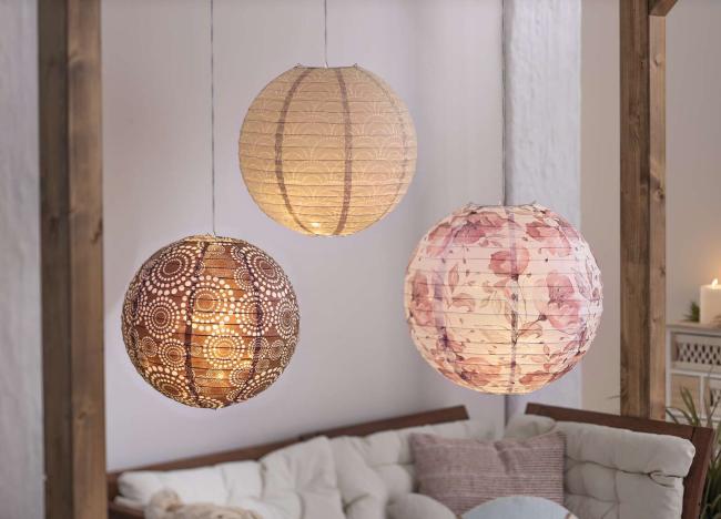 3x Papierlampion "Harmony" rund 30 + 40 cm, Laterne, Lampenschirm, Kugelleuchte, Papierlaterne