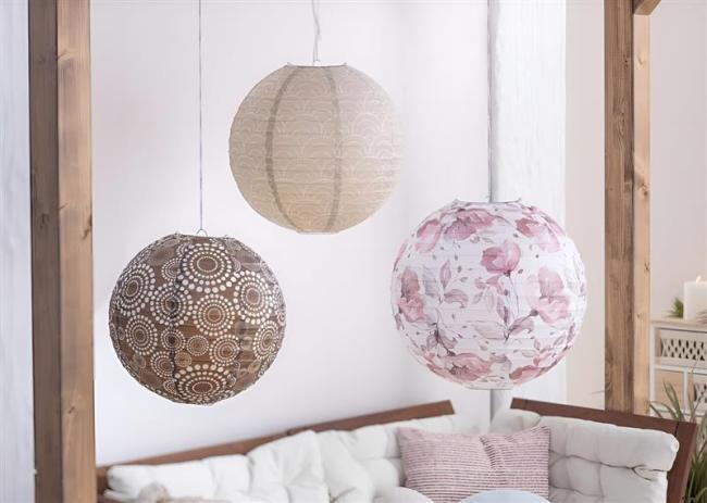 Preview: 3x Papierlampion "Harmony" rund 30 + 40 cm, Laterne, Lampenschirm, Kugelleuchte, Papierlaterne